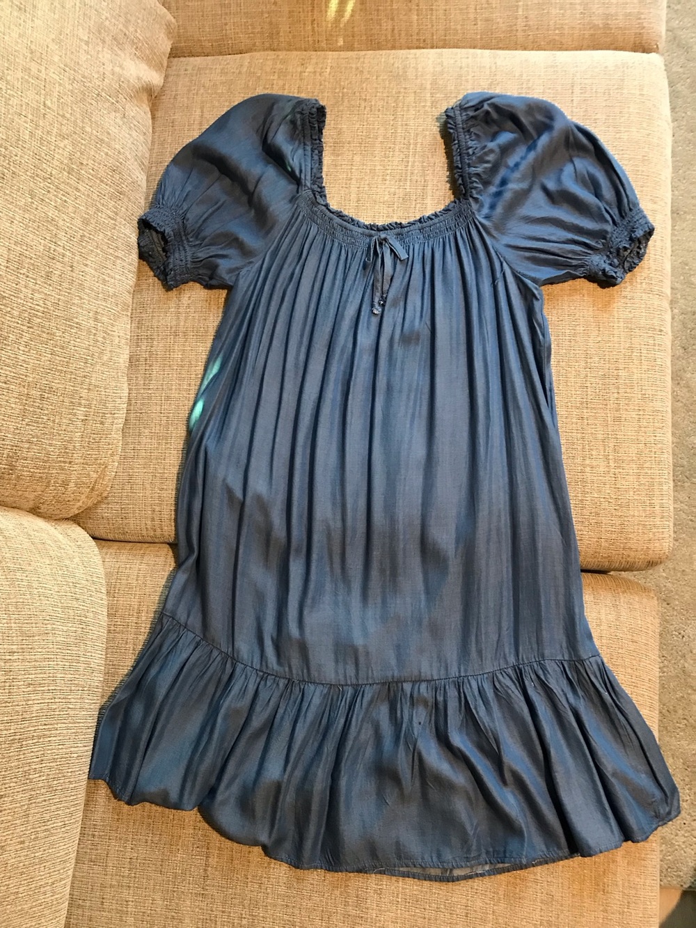 Women’s Navy Blue Short Sleeve Peasant Dress